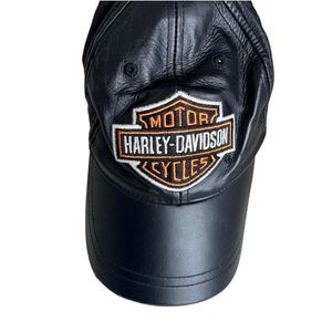 Vintage 90s Harley Davidson Logo Bikercore Black Leather Baseball Cap Adjustable